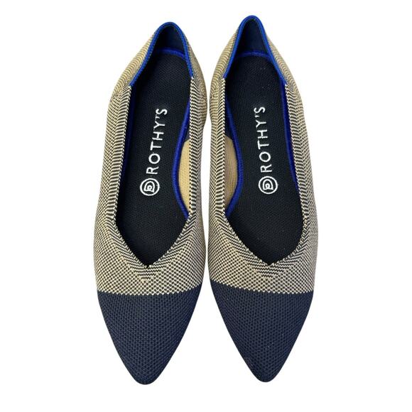 Rothy's Point Gold Herringbone Black Toe Women's Shoes Flats Loafers Retired W10 - Picture 3 of 8